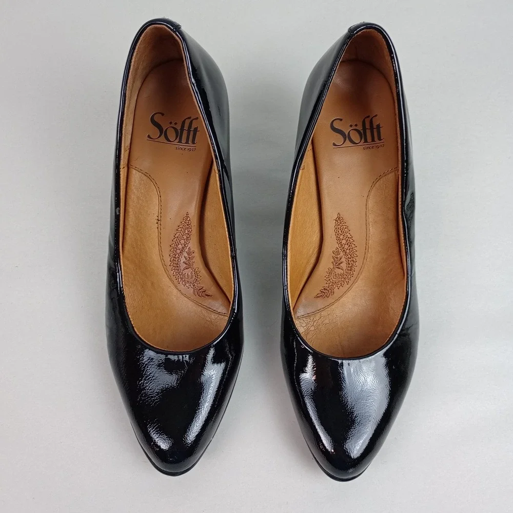 Sofft Womens 6.5 Black Patent Leather Round Toe Comfort Classic Office Pump Heel